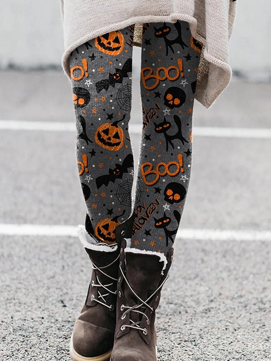 Dámské Kalhoty Legíny Šik ven Na běžné nošení Plná délka Vysoký pasPantsHalloween Dýně Netopýr Elastický pas Tisk Prodyšnost Pohodlné Elastické Dovolená ulice Denní nošení Šedá Léto Jaro Podzim Běžný 2025 - $23.99 –P2
