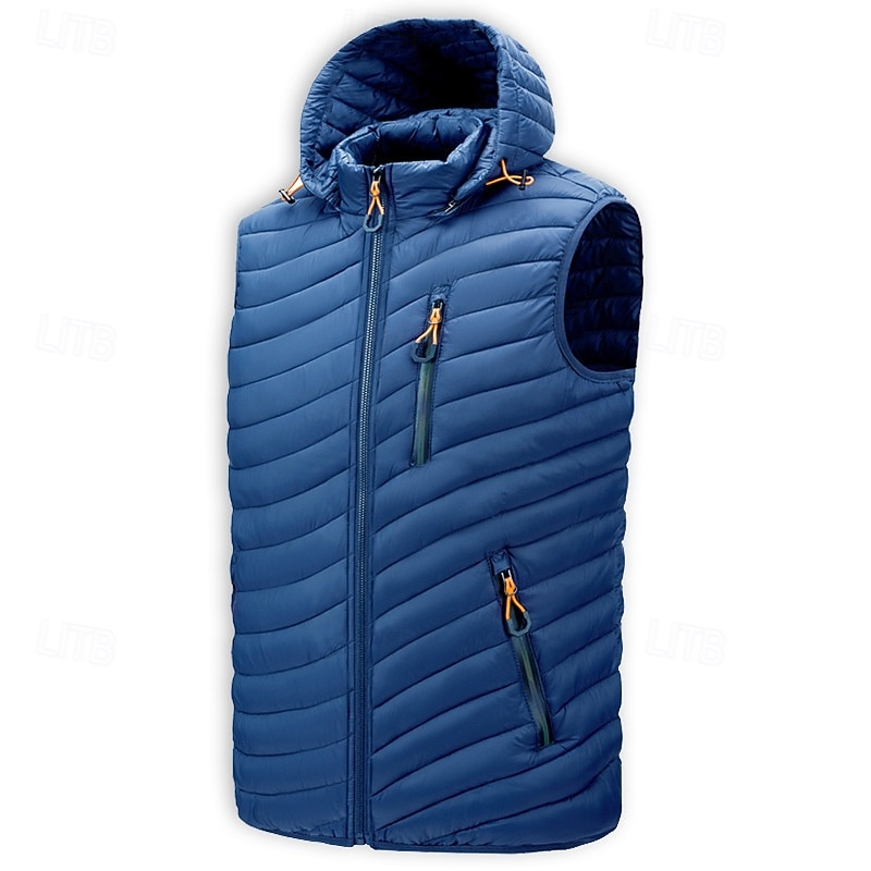 Pánské Puffer Vesta Kamizelka Vesta Dovolená Denní Rande Módní Na běžné nošení Zima Kapsy Polyester Zahřívací Pohodlné Pevná barva Zip Kapuce Běžný Černá Fialová Vodní modrá Armádní zelená Vesta 2025 - $44.99 –P8