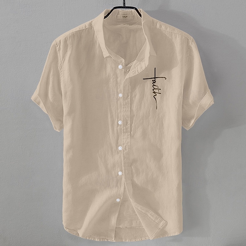 Herren Leinenhemd Freizeithemd Baumwoll-Leinen-Hemd Knopfhemd Muster Urlaub Straße Schwarz Weiß Rosa Dunkelmarine Kurzarm Revers Sommer Bekleidung Button-Down 2025 - $18.99 –P14