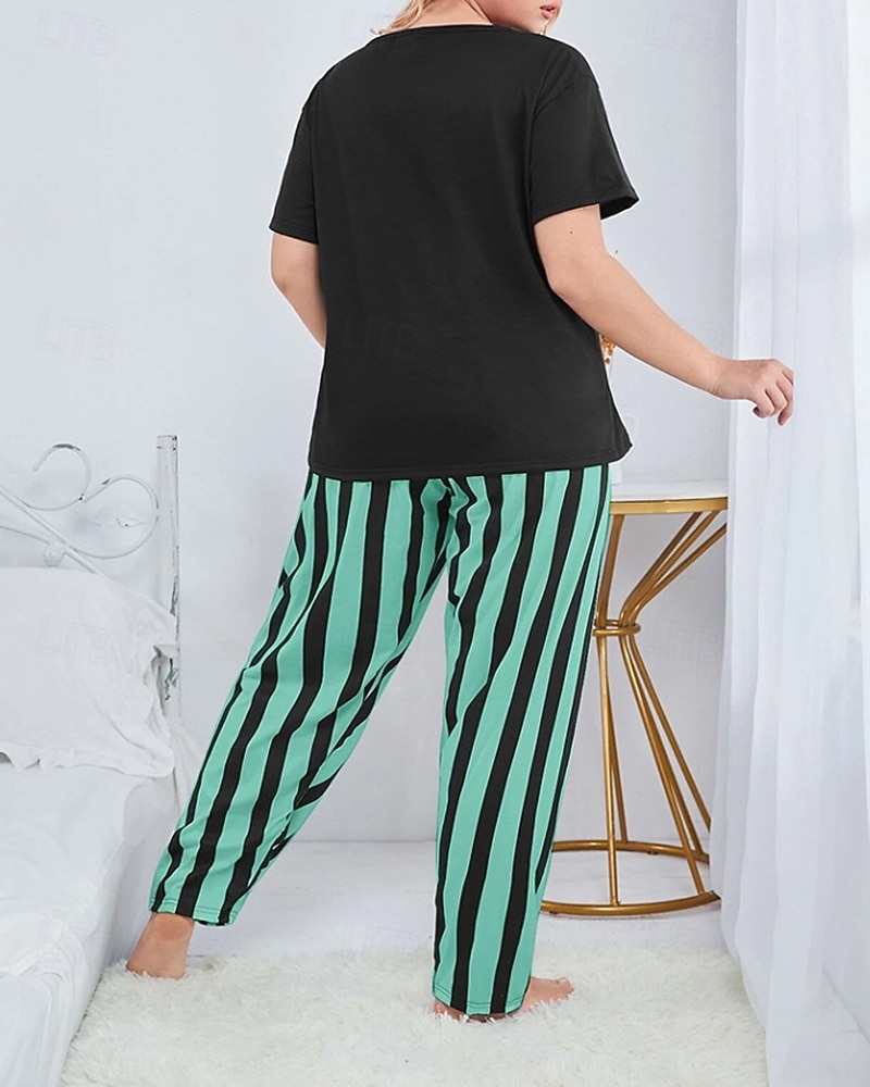 Per donna Attivo Blusa Set di Pantaloni Manica Corta Girocollo Gatto A righe Stampato Vacanza Casual Quotidiano Nero Giallo Rosa Autunno Vestibilità regolare del 2025 a $18.99 –P4