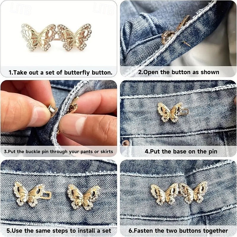2026年 4組の調節可能なジーンズウエストエクステンダークリップ、シームレスで工具不要のパンツウエスト締め具、ゆったりしたジーンズ用のインスタントバタフライピンバックル  コレクション – $15.99 –P3