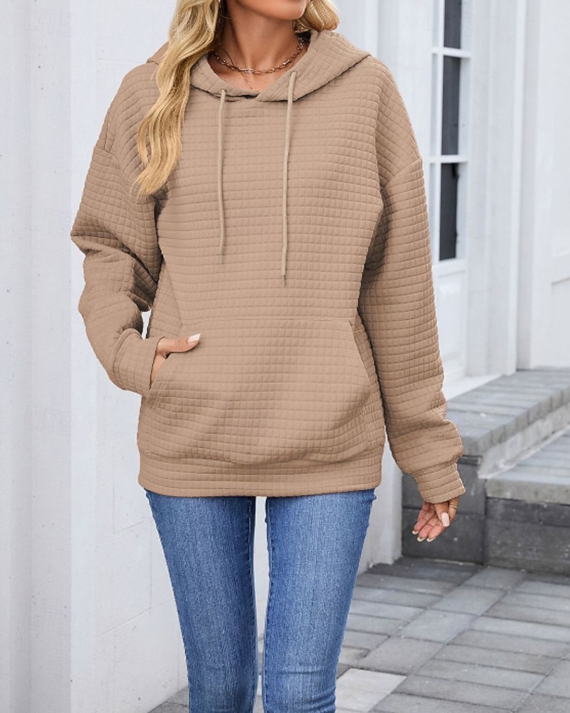 Damen Textur Bluse Kapuzenpullover Tasche Einfach Streetwear Lässig Langarm Mit Kapuze Normale Oberteile Straße Ferien Ausgehen Schwarz Rosa Braun Khaki Grau Herbst 2026 - $25.99 –P9