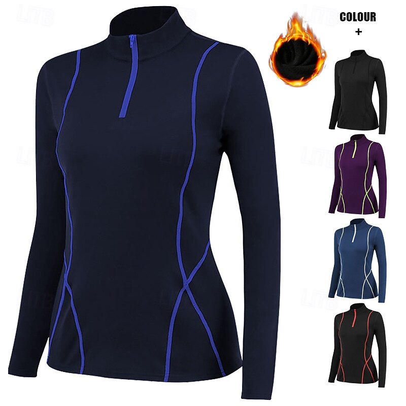 Women's Fleece Workout Shirt Yoga Top Stand Collar Warm Quarter Zipper Long Sleeve Sports Solid Color Top For Gym Athletic Sports Activewear 2025 - $23.99 –P1