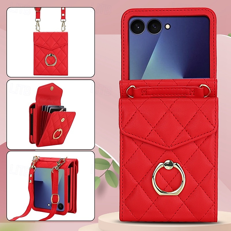 telefon Maska Pentru Samsung Galaxy Z Flip 7 Z Flip 6 Z Flip 5 Z Flip 4 Capac Spate cu curea de mână Loc pentru card Cataramă inel Retro TPU PU piele 2026 - $28.99 –P3