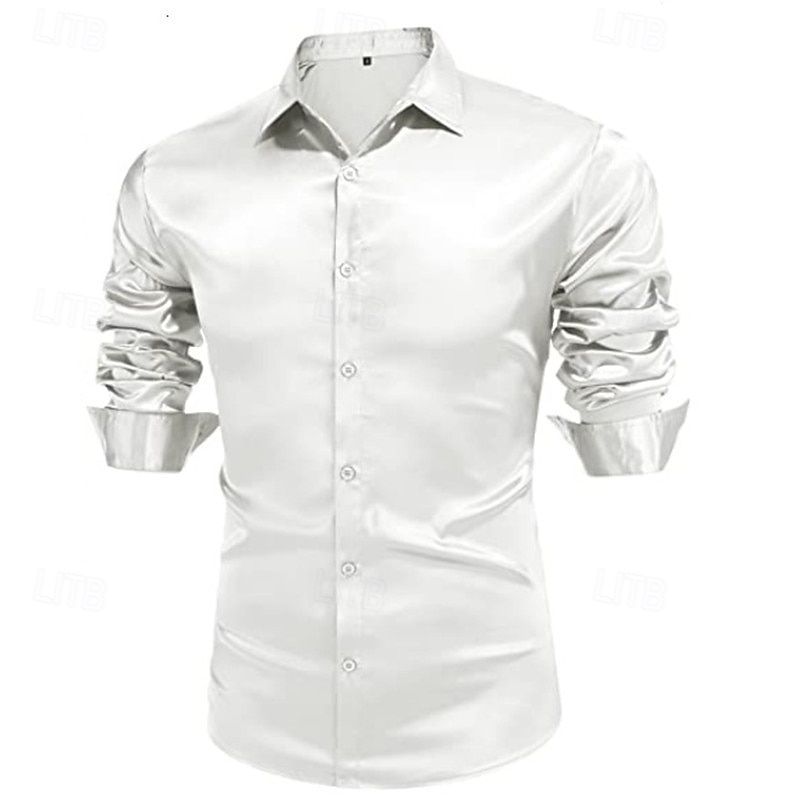 Per uomo Camicia Come la seta Camicia in raso Camicia elegante Camicia casual Camicia con Bottoni Semplice Matrimonio Doccia Nero Bianco Rosso Blu reale Manica Lunga Bavero Primavera & Autunno Tutte del 2025 a $23.99 –P8