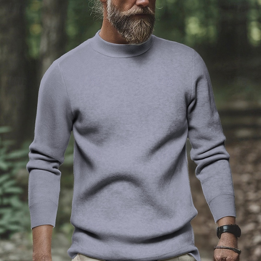 Men's Pullover Sweater Jumper Knit Sweater Ribbed Knit Regular Tops Knitted Plain High Neck Fashion Basic Vacation Daily Wear Clothing Apparel Fall Winter Wine Black S M L 2026 - $36.99 –P5