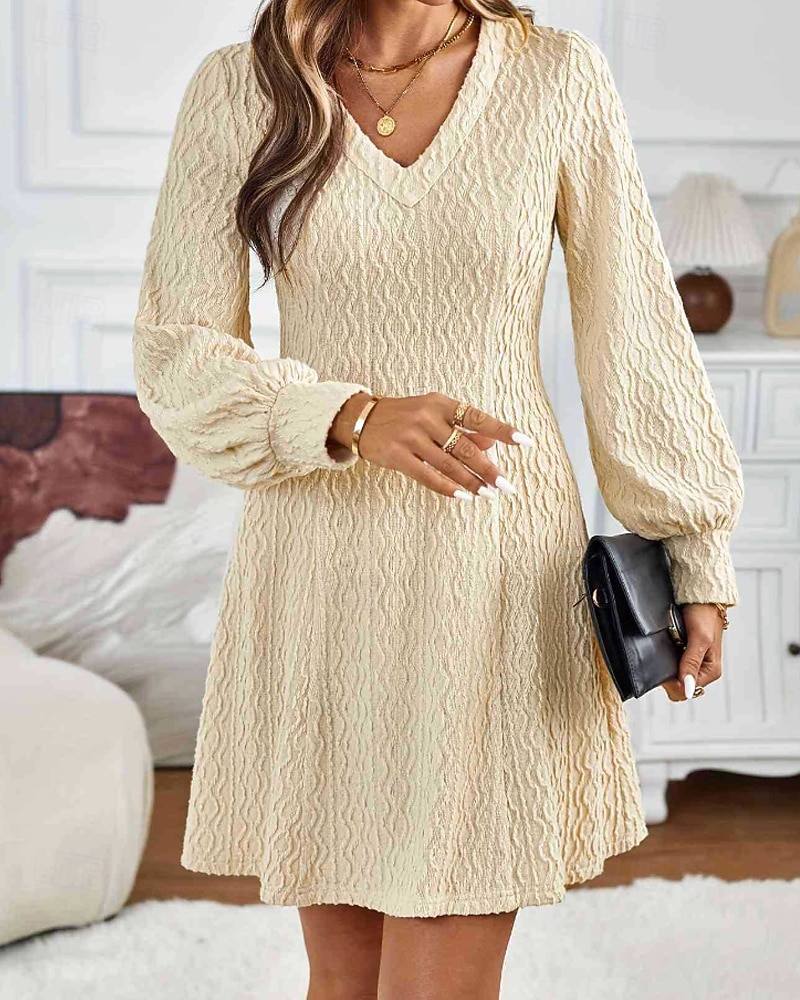 Damen Minikleid Spitzenkleid Freizeitkleid Mode Modern Laternenärmel Outdoor Urlaub Ausgehen Normale Passform Einfach Langarm V Ausschnitt Aprikose Herbst 2025 - $25.99 –P3