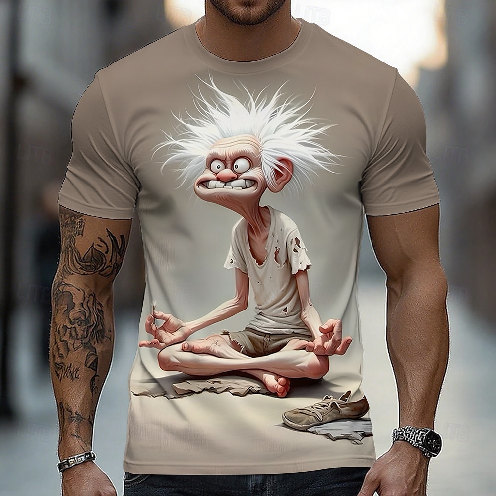 2025年 男性用 3D キャラクター Tシャツ 半袖 Tシャツ 3Dプリント クルーネック シャツ 誇張された デザイナー パーティー 祝日 白1 イエロー カーキ色 夏 春 衣類 S M L XL XXL XXXL  コレクション – $19.99 –P4