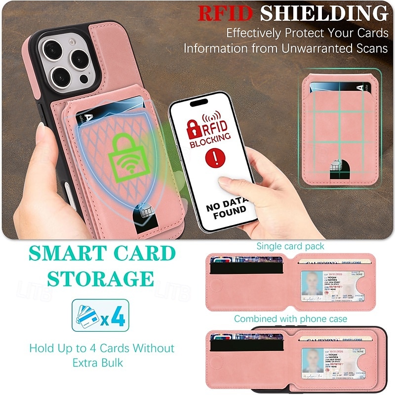 телефон Кейс для Назначение iPhone 17 Pro Max 17 Air i16 15 14 Pro Max Plus 16e 13 Pro Max Кейс на заднюю панель Магнитный Откидная подножка Разъем для карты Ретро ТПУ Кожа PU 2026 - $18.99 –P5