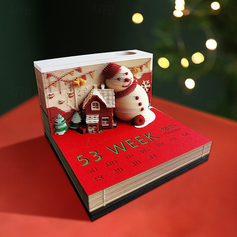 Blocco note 3D, calendario di Natale 2026, calendario 3D, calendario creativo da scrivania con luce, creativo, intaglio di carta da strappare, orologio, calendario per regali di Natale, regali di del 2025 a $91.99 –P8