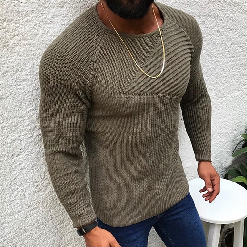 Herren Pullover Strickpullover Gerippt Stricken Normale Oberteile Gestrickt Einfach Rundhalsausschnitt Mode Basic Urlaub Alltagskleidung Bekleidung Herbst Winter Schwarz Weiß M L XL 2026 - $40.99 –P5