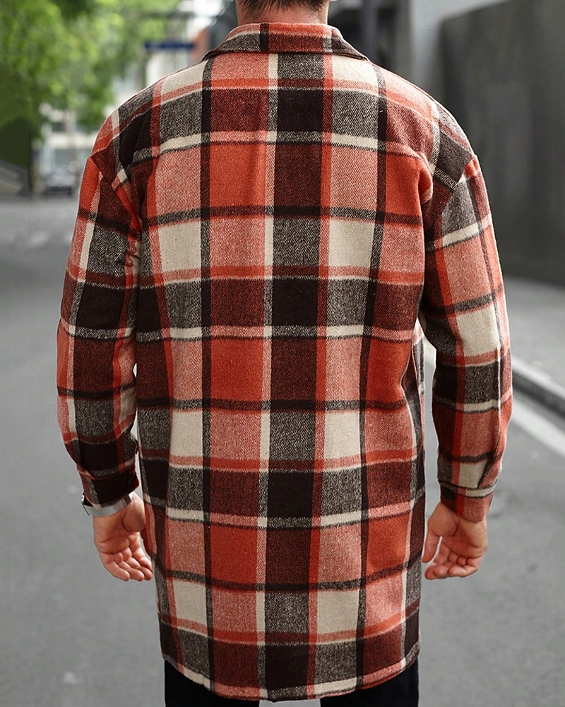 Bărbați Shacket Jachetă cămașă Jachete Iarnă Plisat Vacanță Purtare Zilnică Negru Roșu Vin Portocaliu Kaki Manșon Lung Rever Toamnă Iarnă Îmbrăcăminte Buzunar 2025 - $51.99 –P12