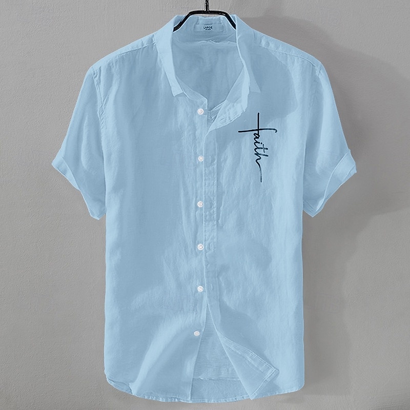 Herren Leinenhemd Freizeithemd Baumwoll-Leinen-Hemd Knopfhemd Muster Urlaub Straße Schwarz Weiß Rosa Dunkelmarine Kurzarm Revers Sommer Bekleidung Button-Down 2025 - $18.99 –P11
