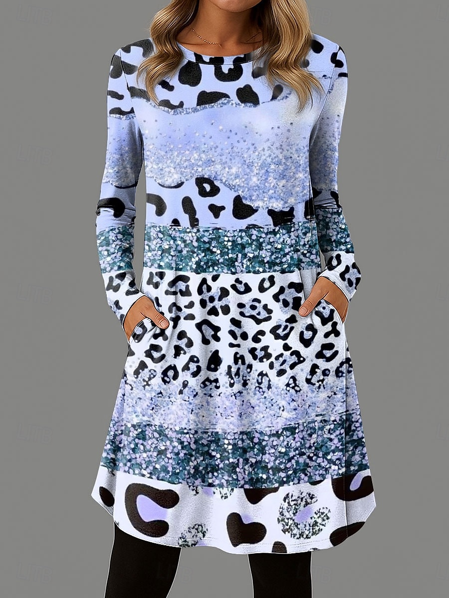 Women's Mini Dress T Shirt Dress Tee Dress A Line Dress Vacation Casual Daily Date Regular Fit Ombre Graphic Leopard Long Sleeve Crew Neck Pink Blue Green Summer Spring Fall Winter 2025 - $28.99 –P3
