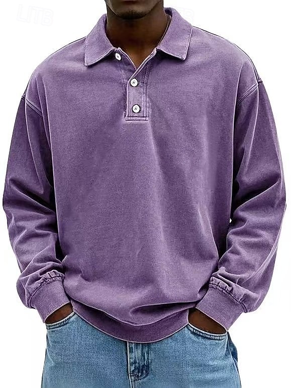Herr Skjorta Polokrage Långärmad Ledigt / vardag Mjukt Spänne Enfärgad / vanlig färg Svart Rodnande Rosa Sportkläder Polyester 2025 - $28.99 –P8