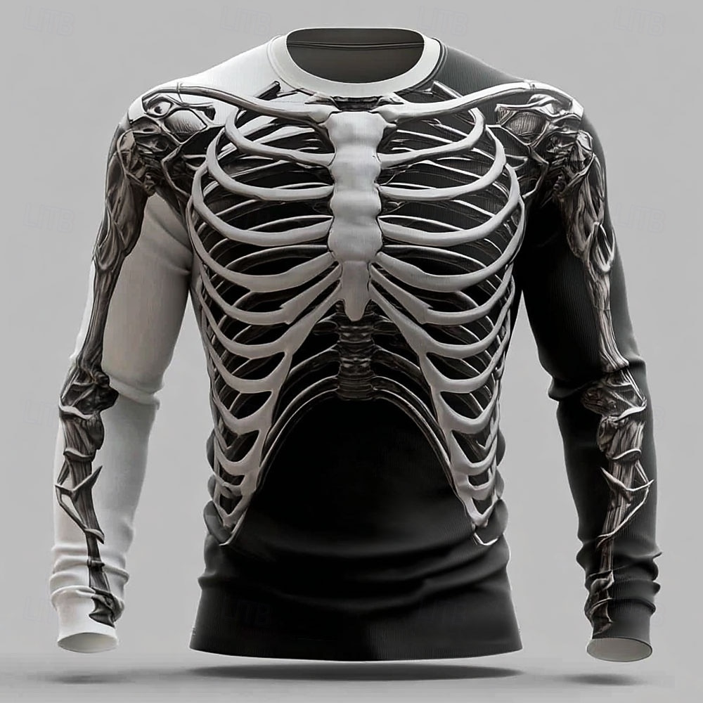 Herre 3D Skjelett T skjorte Langermet T skjorte 3D-utskrift Crew-hals Skjorte Mote overdrevet Gate Avslappet Daglig Blå Oransje Grønn Sommer Vår Høst Klær S M L XL XXL XXXL 2026 - $24.99 –P1
