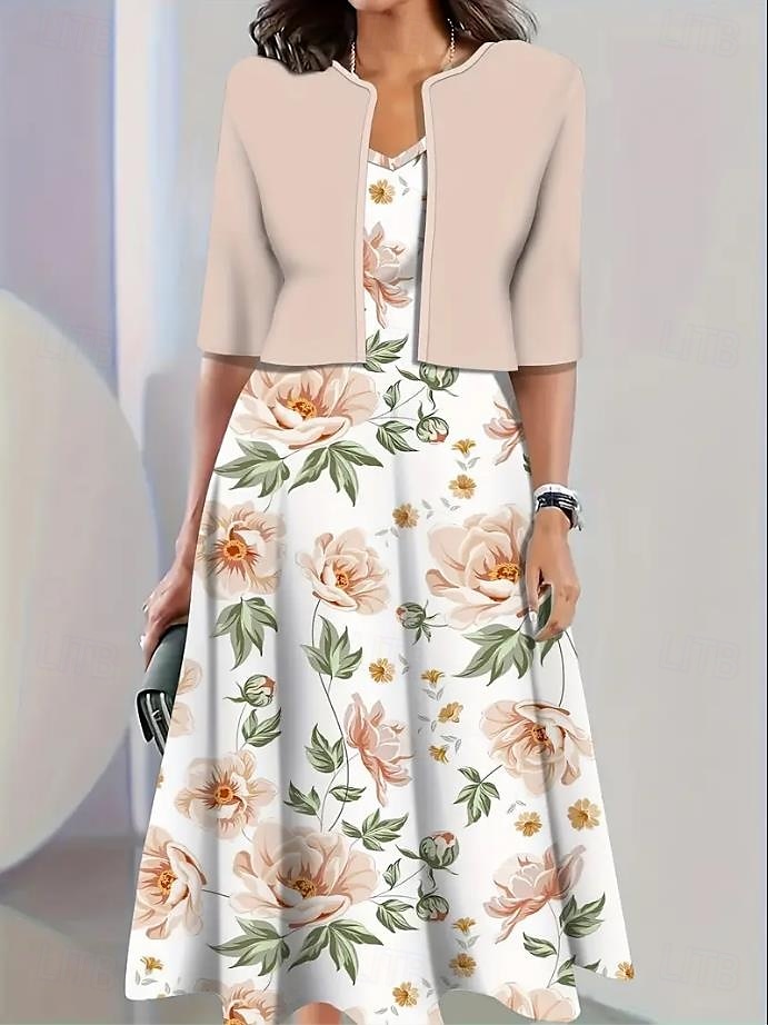 Pentru femei Set de rochii Rochie A line Casual Rochii Semi Formale Floral Grafic Imprimeu Rochii Midi Manșon Jumate Stil Nautic Vacanță Dată Galben Albastru piscină Bej Vară Primăvară Fit regulat 2025 - $36.99 –P3