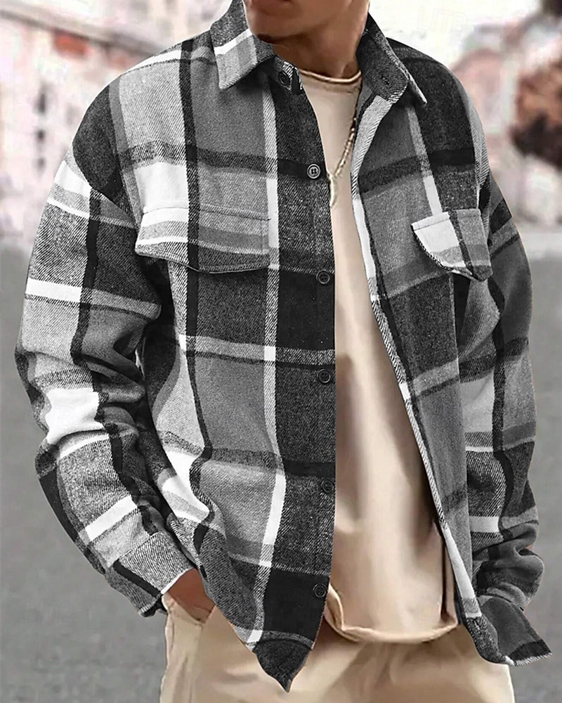 Per uomo Giacca Camicia Giacca Casual Vacanza Quotidiano Calore Termico Tasca Primavera Autunno Plaid Moda Classico Bavero Regolare Grigio scuro Giallo Arancione Grigio chiaro Rosé Giacca del 2026 a $28.99 –P16