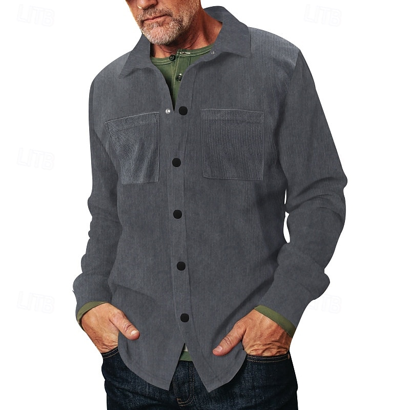 Per uomo Camicia Camicia casual Camicia da Spiaggia Camicia di Velluto a Coste Camicia con Bottoni Nero Verde militare Grigio Manica Lunga Semplice Bavero Vacanza Camicia hawaiana Tasca Abbigliamento del 2025 a $22.99 –P12
