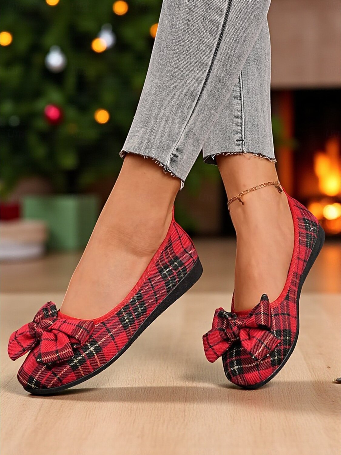 ballerine da donna a quadri rossi con grande fiocco – ballerine casual in stile natalizio per feste, shopping e outfit quotidiani del 2026 a $24.99 –P7