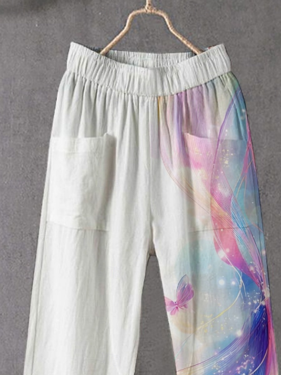 Dam Kinesiska Byxor Streetwear Ledigt Fullängd Hög midja Lutning Elastisk midja Mönster Mateial som andas Bekväm Elastisk Semester Gata Dagliga kläder Purpur Sommar Vår Höst Normal 2025 - $27.99 –P1