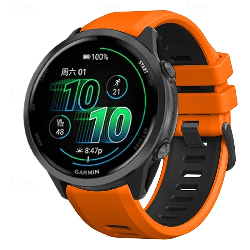 Klokkerem til Garmin Forerunner 570 47 mm/265 (musikk)/255 (musikk)/Venu 3/Vivoactive 4 Marq Descent Quatix 22 mm silikonrem i rustfritt stål, tofarget 2025 - $15.99 –P4