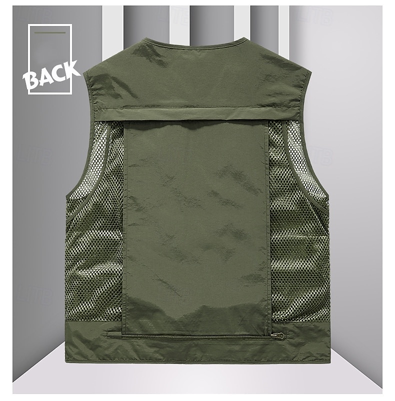 Herr Utomhusväst Taktisk jacka Utomhussport Ledigt Fiske Camping och vandring Aktiv Sportig Sommar Vår Flera fickor Flerskikt Mesh-paneler Polyester Maska Taktisk Fiske Dragkedja Kraglös Normal Svart 2025 - $29.99 –P3