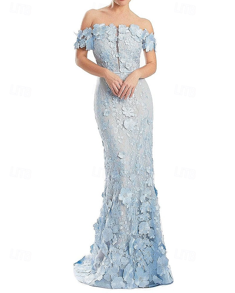mit Blumen bestickte Spitzenapplikationen Meerjungfrau/Trompete Abendkleid elegantes Kleid formelle Hochzeit bodenlang ärmellos schulterfrei 2025 2025 - $165.99 –P7