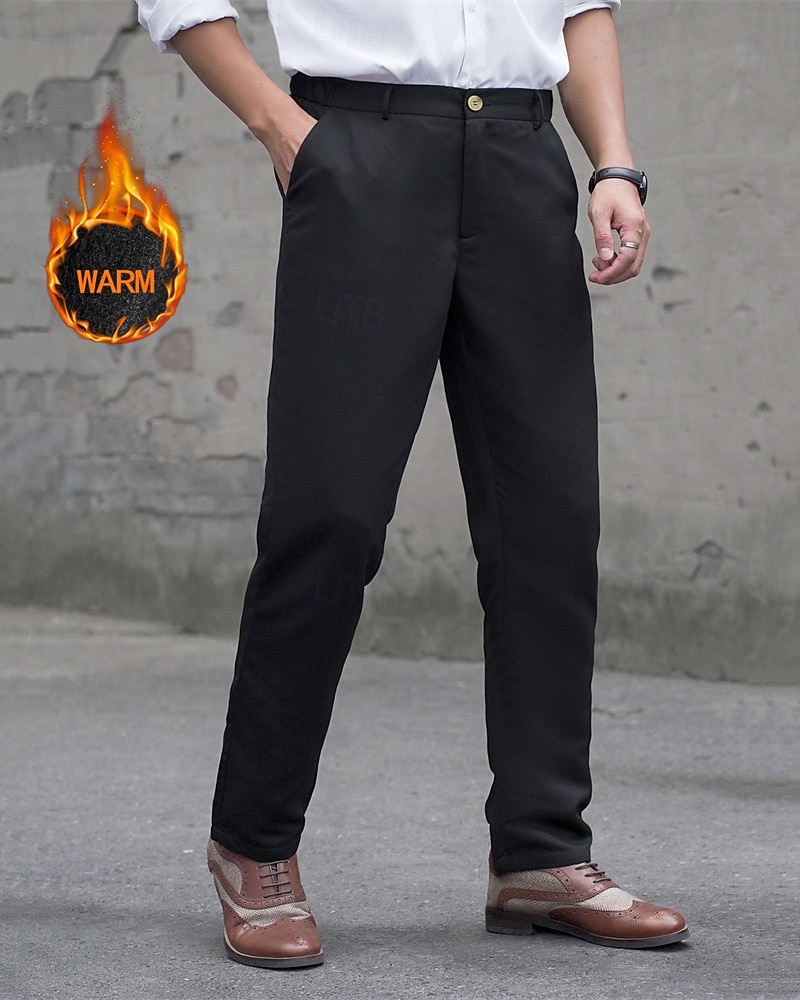 Herren Anzughose Fleecehose Hose Chinos Stoffhosen Tasche Knöpfe Einfach Komfort Formell Party Arbeit Mode Klassicher Stil Schwarz Mikroelastisch 2025 - $29.99 –P2