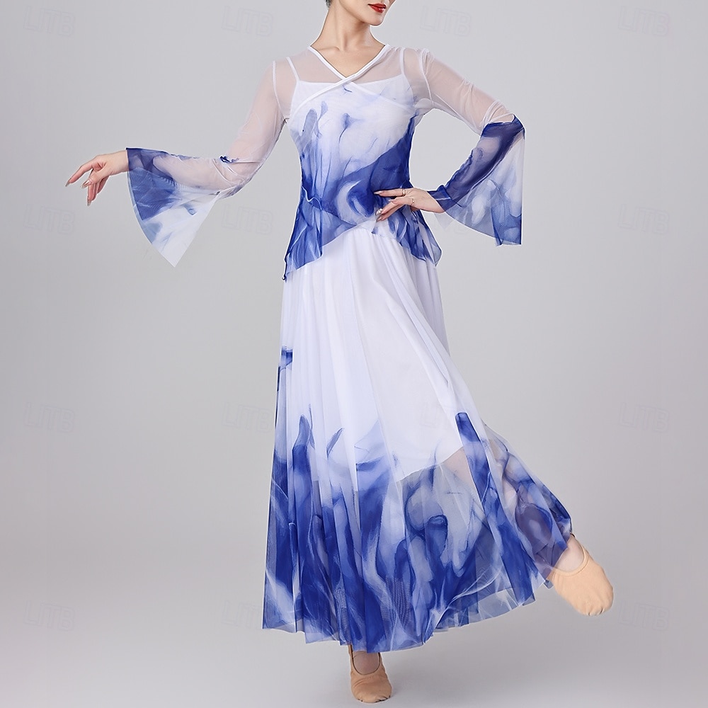 Abbigliamento sportivo Gonne Stampa Giunzione Tulle Per donna Performance Allenamento Manica Lunga Alto Poliestere del 2026 a $80.99 –P3