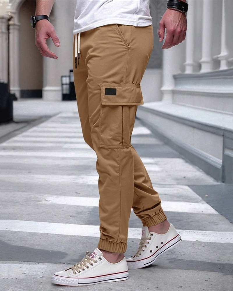 Men's Cargo Pants Joggers Trousers Drawstring Elastic Waist Multi Pocket Plain Wearable Outdoor Daily Camping & Hiking Fashion Classic Black Yellow 2026 - $21.99 –P3