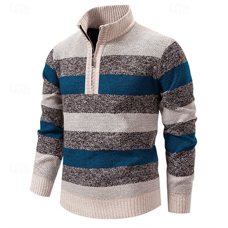 Men's Pullover Sweater Jumper Knit Sweater Ribbed Knit Regular Tops Knitted Stripe Quarter Zip Fashion Basic Vacation Daily Wear Clothing Apparel Fall Winter Navy Blue Green S M L 2025 - $26.99 –P8