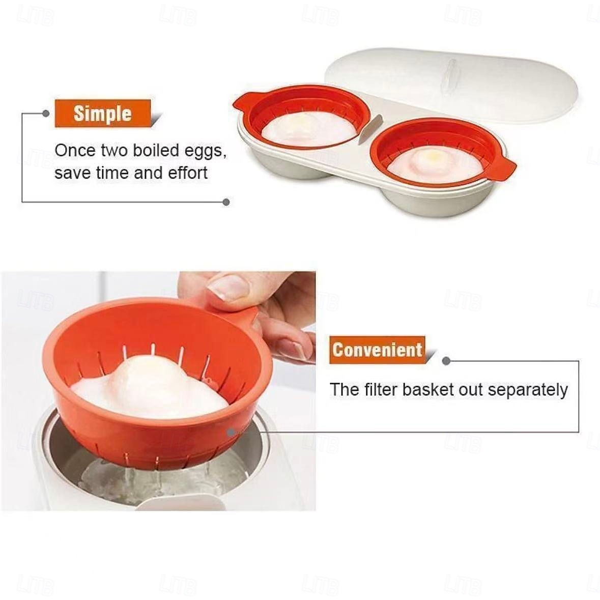 przenośny garnek do gotowania jajek w kuchence mikrofalowej, dwuoczna misa do gotowania jajek w parze z separatorem, tacka do gotowania jajek w kuchence mikrofalowej o jakości spożywczej 2026 - $16.99 –P5