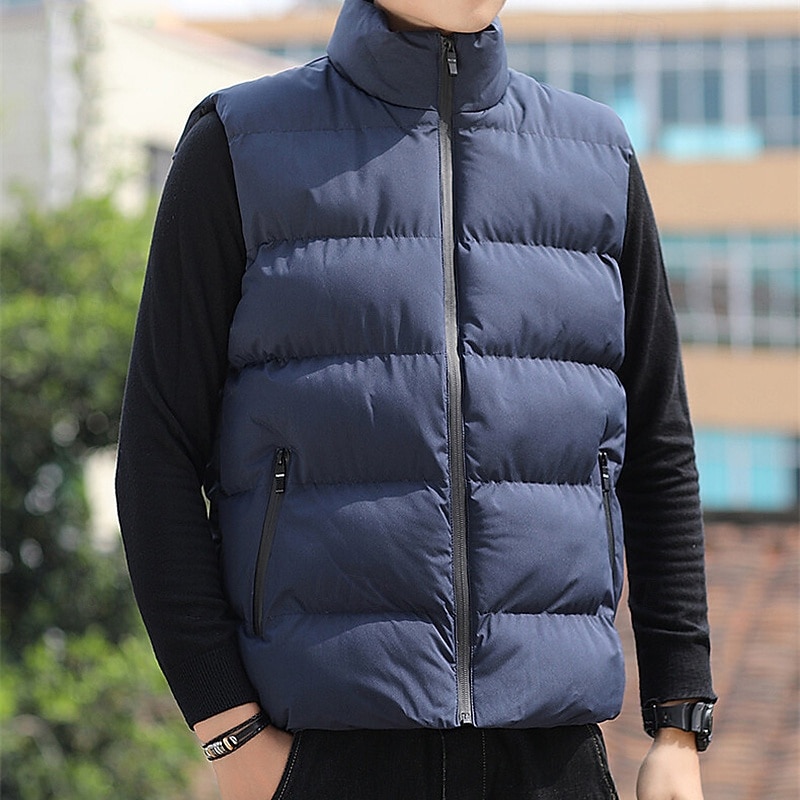 Herren Steppweste Weste Gilet Urlaub Täglich Date Mode Lässig Winter Tasche Polyester Warm Bequem Einfarbig Reisverschluss Stehkragen Normale Passform Schwarz Rote Blau Grau Weste 2025 - $19.49 –P15