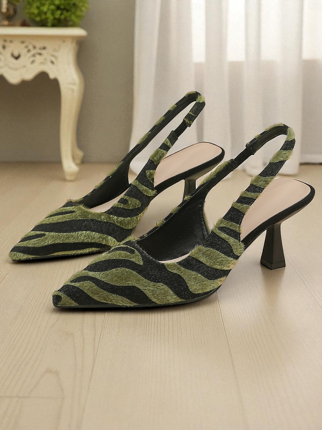 Women's Zebra Print Faux Fur Slingback Kitten Heels – Trendy Pointed Toe Dress Shoes for Daily Fashion, Work and Casual Chic Outfits 2025 - $34.99 –P8