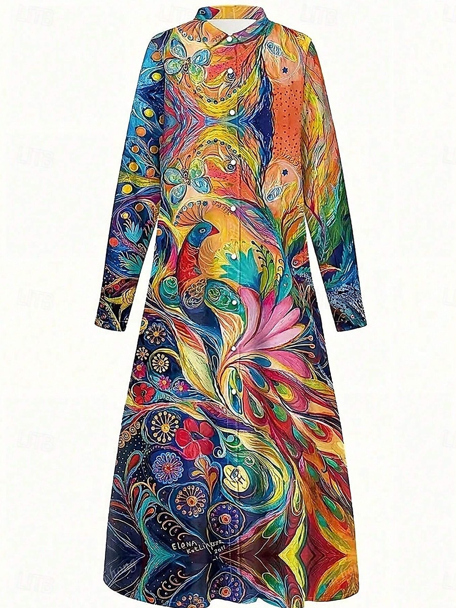 Pentru femei Rochie Maxi Rochie de schimb Casual Zilnic Dată Fit regulat Floral Grafic Manșon Lung Guler Cămașă Galben Roz Îmbujorat Roșu-aprins Albastru piscină Vară Primăvară Toamnă 2025 - $38.99 –P6