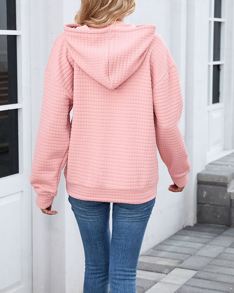 Damen Textur Bluse Kapuzenpullover Tasche Einfach Streetwear Lässig Langarm Mit Kapuze Normale Oberteile Straße Ferien Ausgehen Schwarz Rosa Braun Khaki Grau Herbst 2026 - $25.99 –P4
