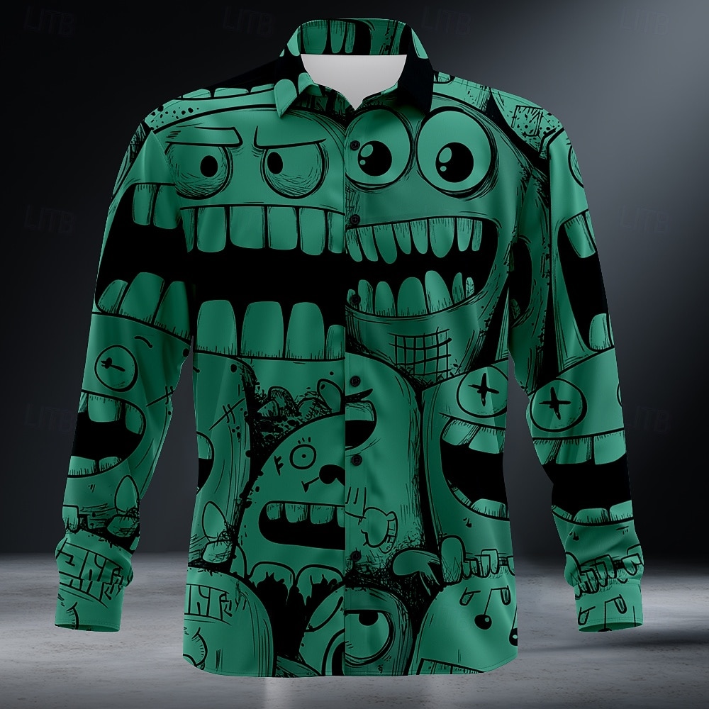 Homme Dessin animé Drôle Visage Souriant Chemise Chemise Boutonnée manche longue Vintage Rétro Extérieur Fête Été Printemps Col Rabattu Impression 3D chemises à col Vert foncé Orange Bleu de minuit de 2026 ? $27.99 –P4