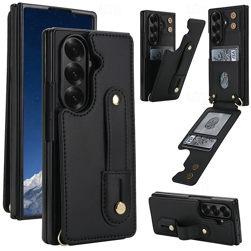 τηλέφωνο tok Για Samsung Galaxy Z Fold 7 Z Διπλώστε 6 Z Fold 5 Z Fold 4 με λουράκι καρπού Σταντ ποδηλάτου Υποδοχή κάρτας Ρετρό TPU PU δέρμα 2025 - $15.99 –P2