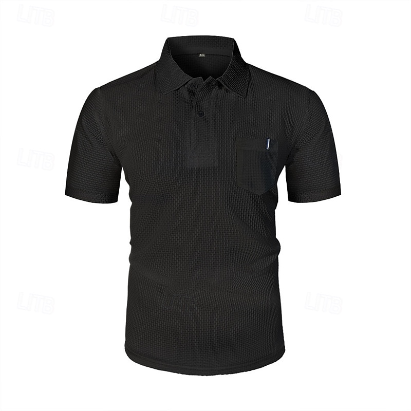 Multi-pakketten 3 stuks Voor heren Revers Korte Mouw Wit+Zwart+Blauw Ice Silk seersucker polo Polo's met knopen Golfshirt Jacquard Effen Vakantie Alledaagse kleding Polyester Zomer 2026 - $48.99 –P14