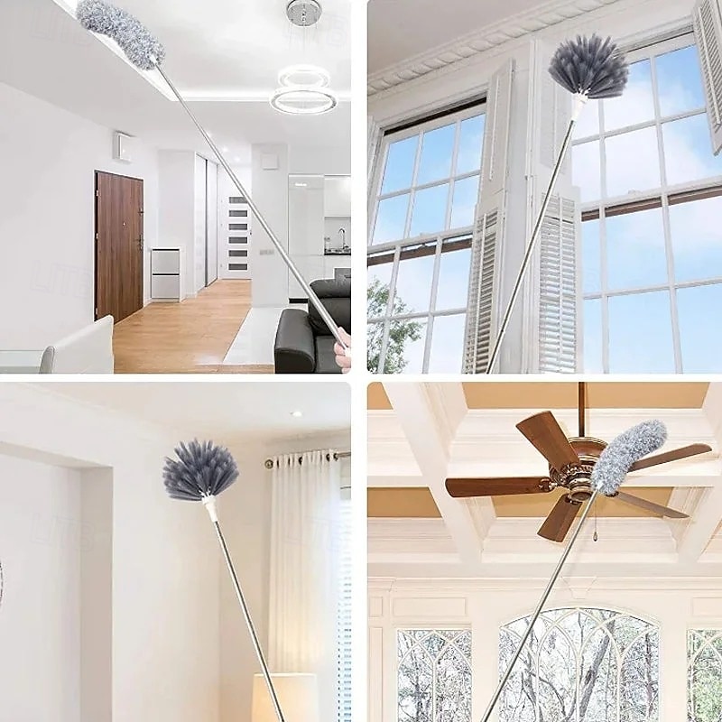 Plumero de microfibra curvo, retráctil y lavable, de 2,8 metros de largo, con mango extensible, flexible y electrostático, ideal para limpiar el hogar, ventiladores de techo de gran alcance, 2025 - $6.49 –P4
