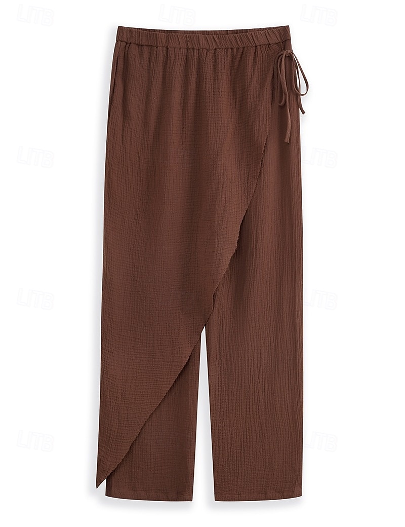 Men's Linen Pants Trousers Summer Pants Drawstring Elastic Waist Straight Leg Plain Comfort Breathable Full Length Casual Daily Holiday Vacation Fashion White Brown Micro-elastic 2026 - $29.99 –P6