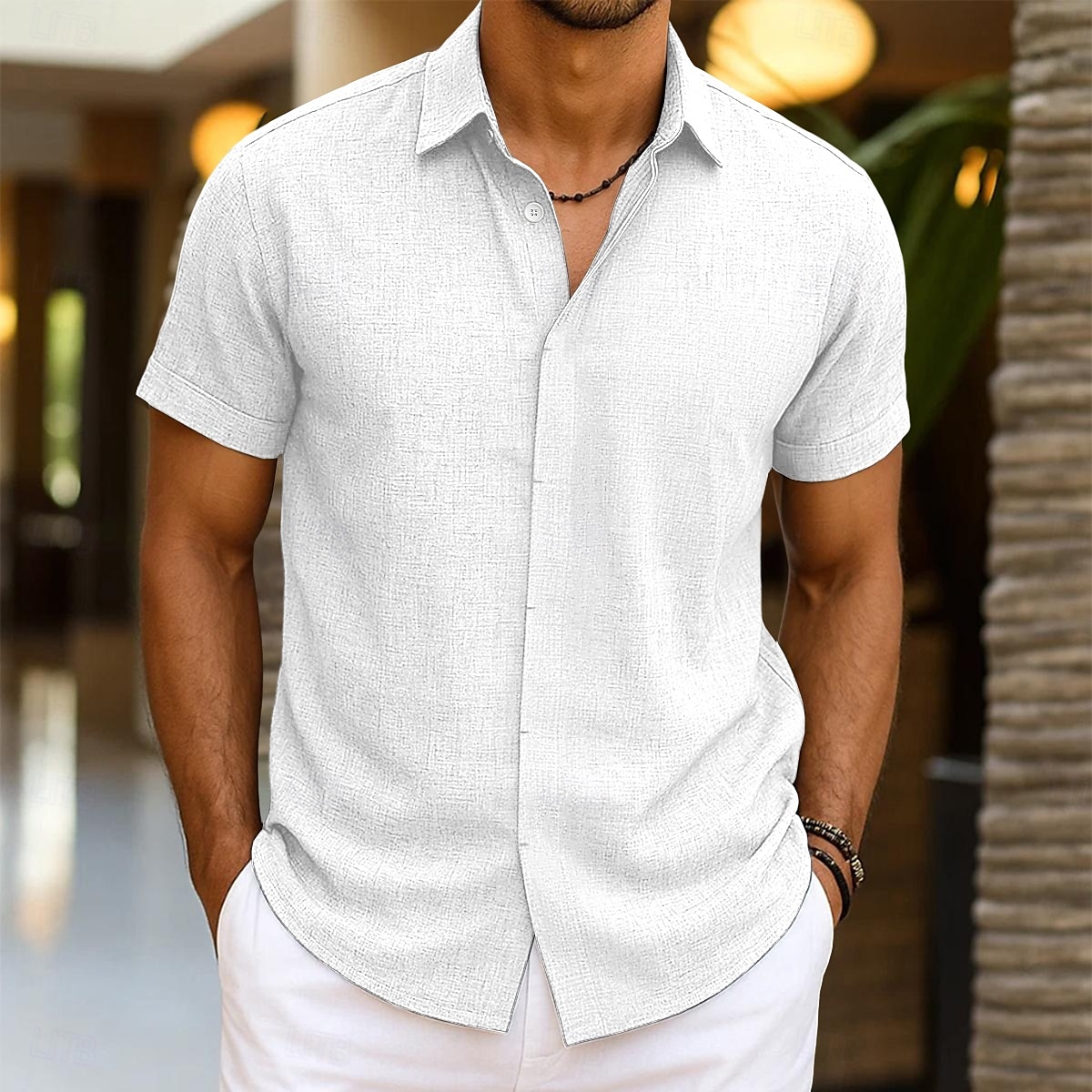 Per uomo Camicia Camicia di lino Camicia Estiva Camicia button-down Camicia casual Camicia da Spiaggia Semplice Vacanza Casuale Nero Bianco Rosa Blu Manica Corta Colletto Estate Abbigliamento del 2025 a $21.99 –P7