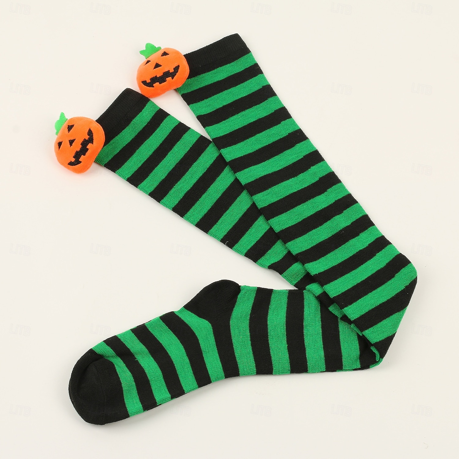 Damskie skarpetki za kolano na Halloween - bawełniane, długie pończochy w paski z uroczym wzorem dyni, zabawne i wygodne, nowatorskie pończochy na imprezy kostiumowe, cosplay i wydarzenia świąteczne 2025 - $11.99 –P4