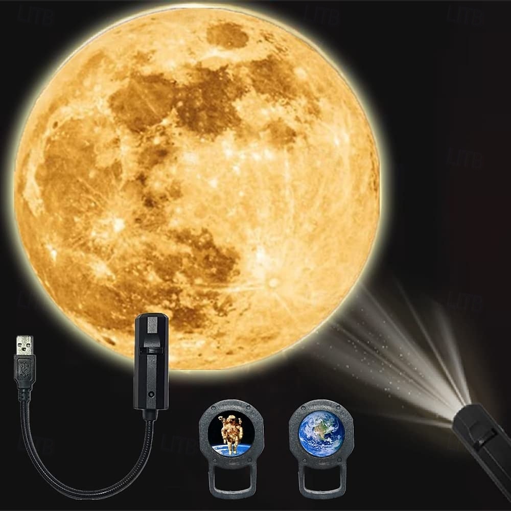 maan aarde astronaut lamp projector nachtlampje 360 maan projectielamp usb ster nachtlampje oplaadverlichting met 3 standen romantische sfeerlamp voor selfie achtergrond slaapkamerinrichting 2025 - $14.99 –P1