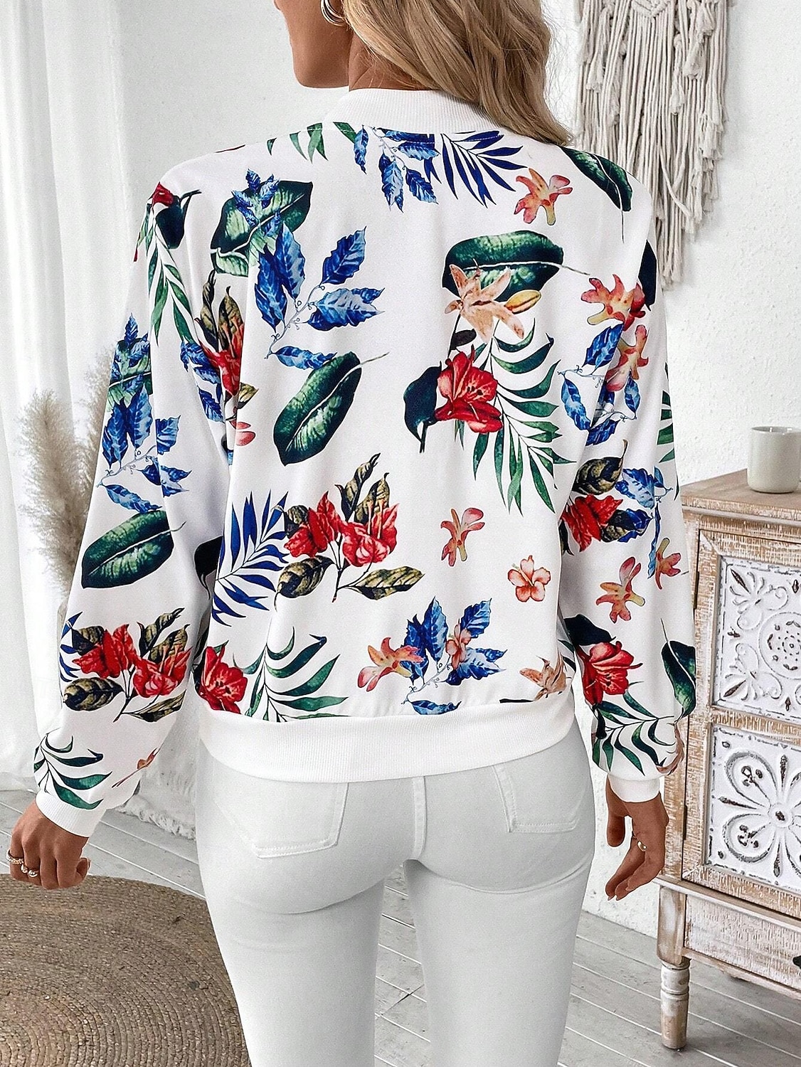 Dames Vrijetijdsjas Comfortabel Vetoketju Modieus Dagelijks Modern Bloemig School Buiten Vakantie Huis Normaal honkbal kraag Normale pasvorm Lange mouw bovenkleding Wit Lente Herfst 2025 - $31.99 –P3