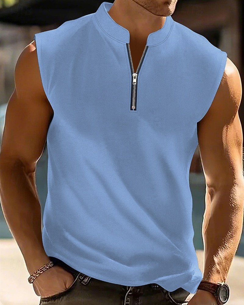 Per uomo Canotta Maglietta smanicata Canottiera Maglietta senza maniche Senza Maniche Zip a un quarto Estate Semplice Moda Designer Essenziale Classico Vacanza Streetwear Uscire Nero Bianco Rosso del 2026 a $23.99 –P7