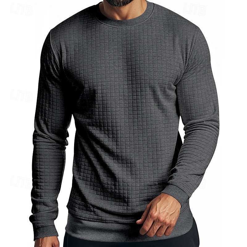 Per uomo Maglietta Maglietta a Maglia Waffle Camicia a Maniche Lunghe Manica Lunga Girocollo Primavera Autunno Semplice Moda Designer Essenziale Jacquard Vacanza Streetwear Uscire Nero Bianco Grigio del 2025 a $27.99 –P5