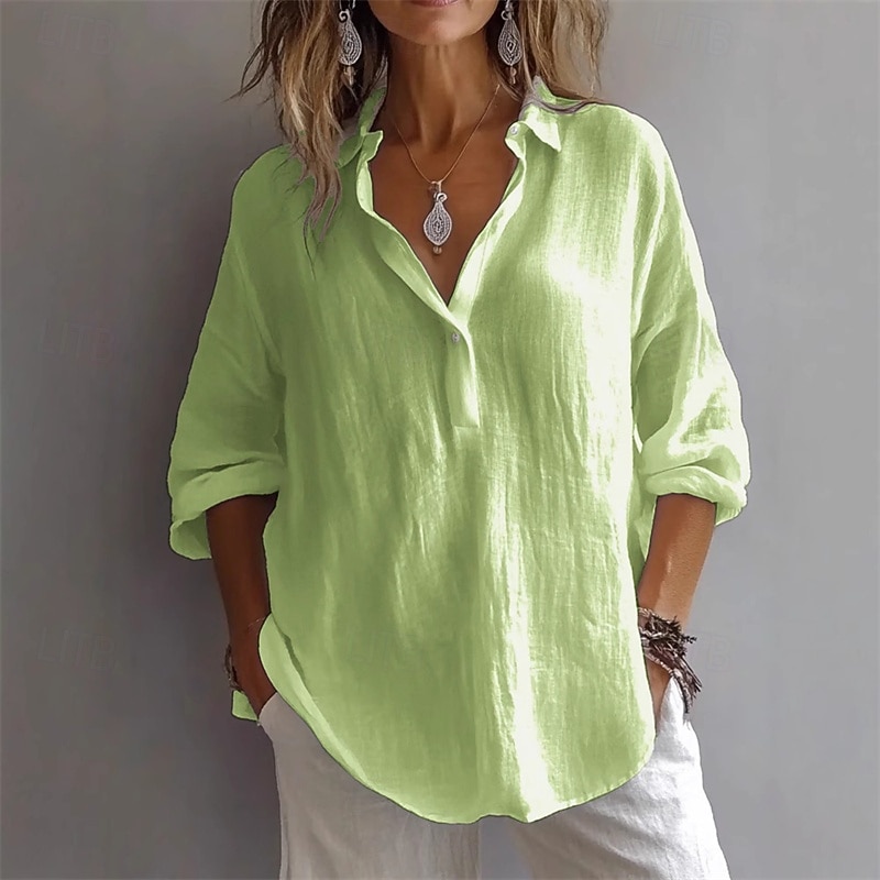 Per donna Camicia Camicia di lino Semplice Elegante Moderno Manica Lunga Colletto a Camicia Top Regolari Quotidiano Ferie Bottoni Bianco Rosa Viola Verde Primavera Autunno del 2025 a $21.99 –P1