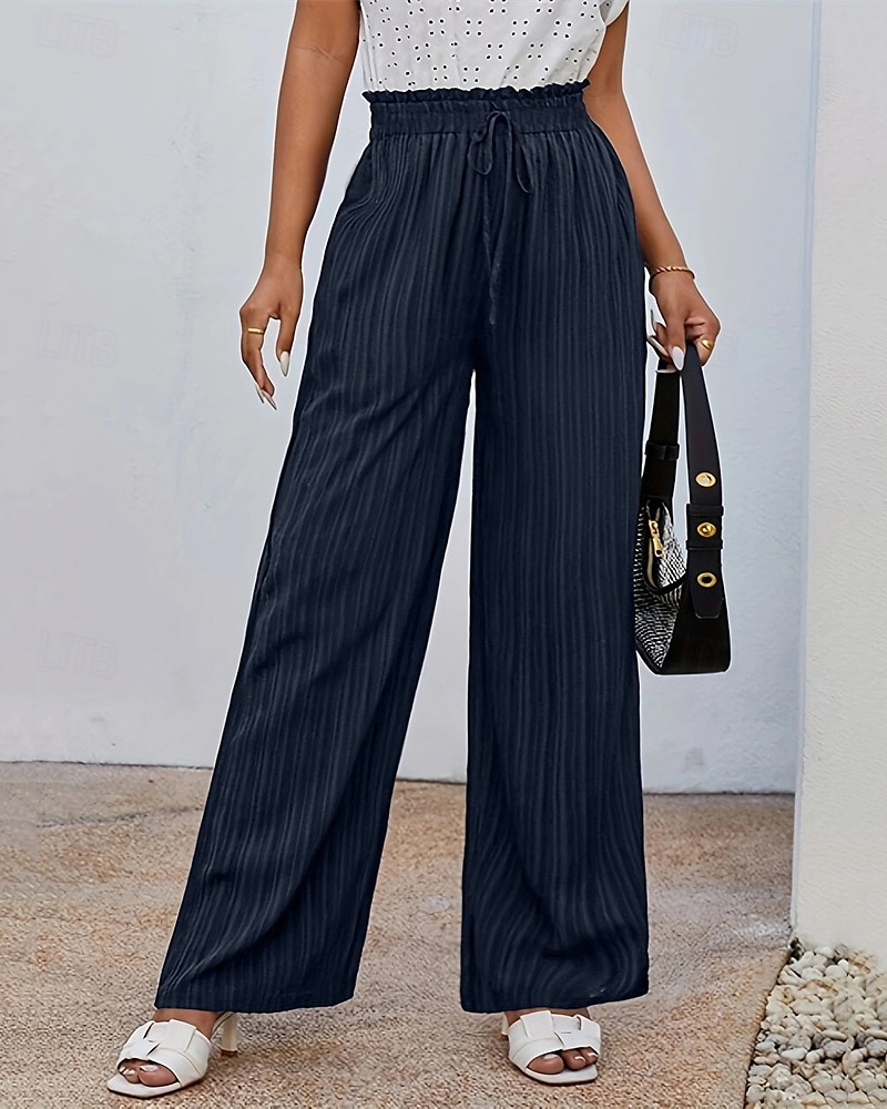 Naisten Leveä reisi Housut Palazzo housut Muoti Katutyyli Täyspitkä Korka vyötärö Tavallinen Joustava vyötärö Jakardi Hengitettävyys Mukava Mikrojoustava Katu Arki-asut Bile Musta Laivaston sininen 2025 - $20.99 –P6